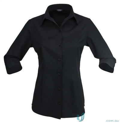 Black ladies button-down shirt perfect for uniforms and workwear from Candidate Ladies