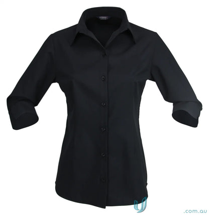 Black ladies button-down shirt perfect for uniforms and workwear from Candidate Ladies