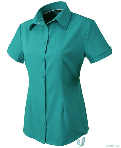 Teal ladies short-sleeved button-down workwear shirt from Candidate Ladies SS Shirts