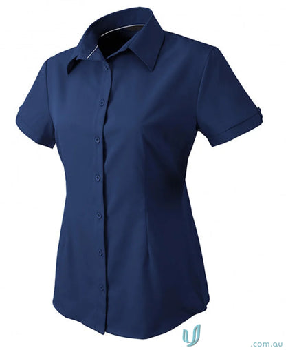 Navy blue short-sleeved button-down shirt for ladies workwear and uniforms at Candidate Ladies SS Shirts