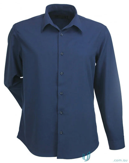 Candidate LS Shirts dark blue long-sleeved dress shirt with black buttons for men