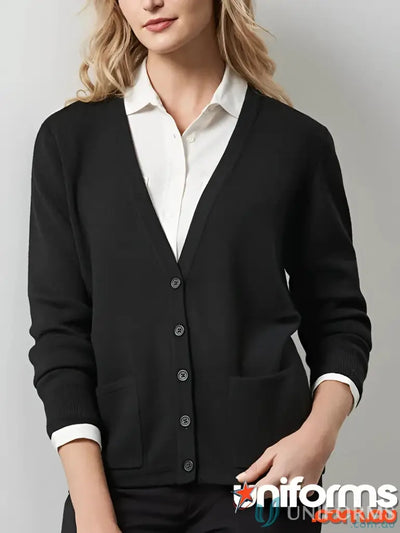 Black woolmix cardigan from Cann Compounding Ladies LS Cardigan Biz Collection Womens