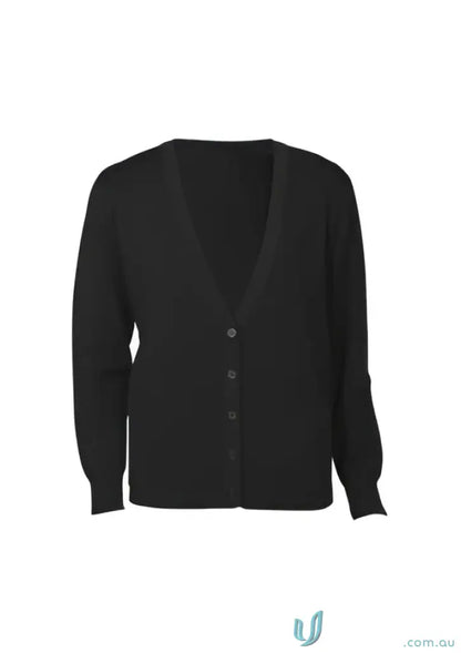Black V-neck button-down woolmix cardigan from the Biz Collection Womens Ladies LS Cardigan