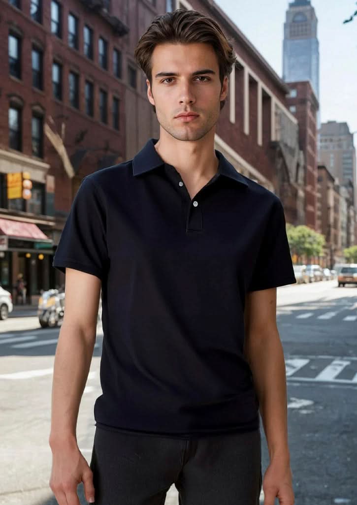 Navy blue Cann Compounding EM B Men’s SS Polo with short sleeves and cotton fabric
