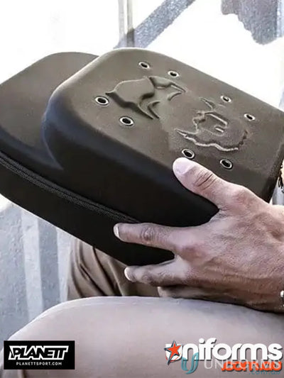 Black padded Cap Hard Case Carrier with eyelets and embossed design for 6pk cap carry
