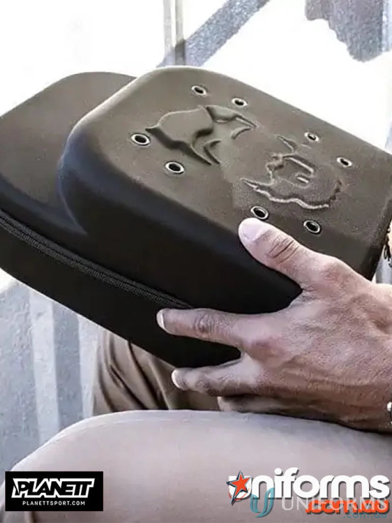 Black padded Cap Hard Case Carrier with eyelets and embossed design for 6pk cap carry