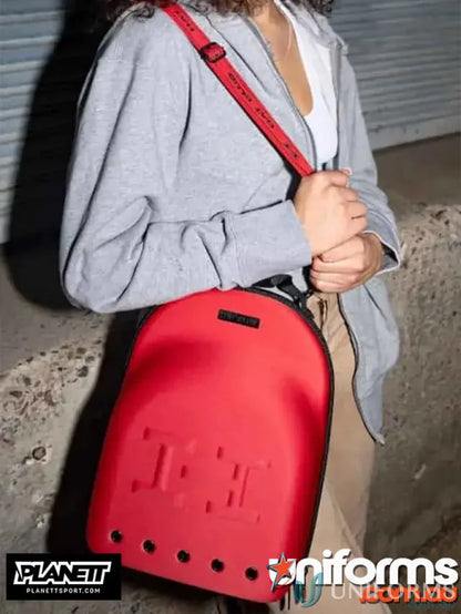 Red backpack with shoulder strap perfect for Cap Carrier and 6pk Cap Carrier storage