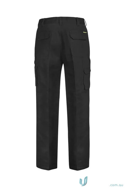 Black cargo cotton drill trousers for a casual, rugged look