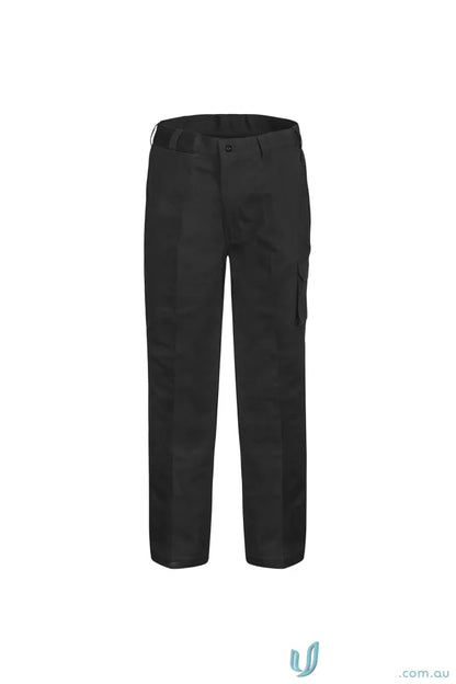 Black cargo pants made from comfy cargo cotton drill fabric perfect for casual wear