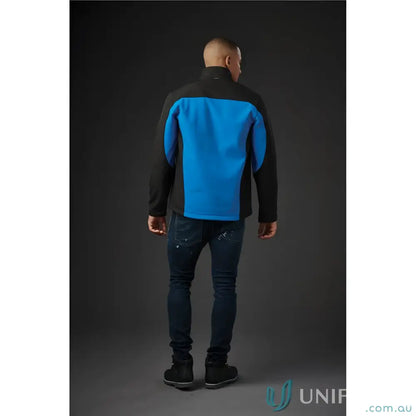 Men’s black and blue cascades softshell fleece jacket ideal for workwear or uniforms