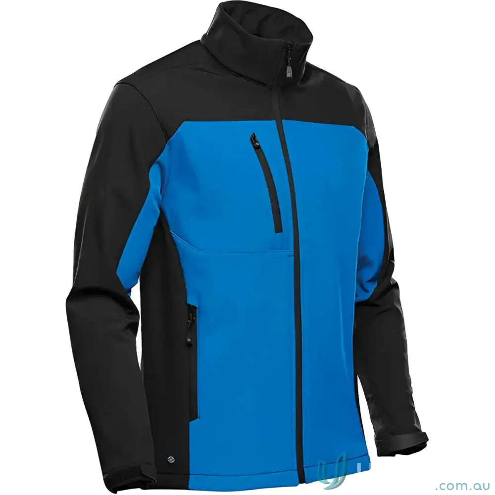 Cascades Softshell men’s blue and black workwear jacket with zippered pockets for uniforms