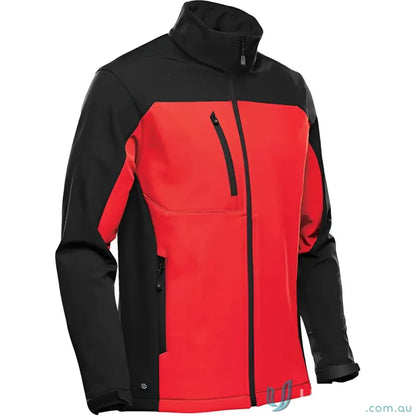 Red and black Cascades Softshell jacket with zippers, perfect for uniforms and workwear