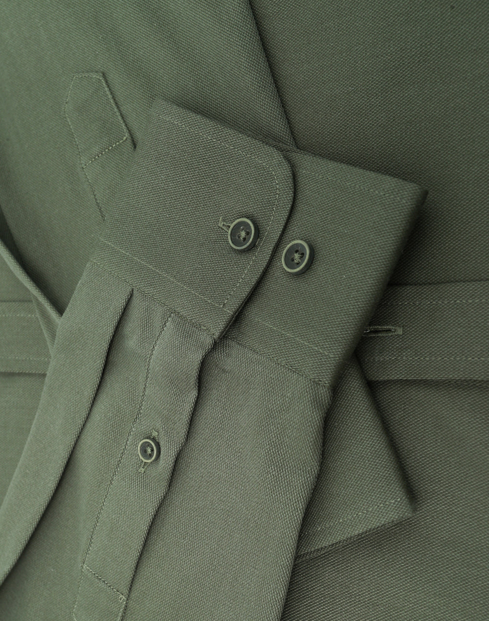 Casual Cotton Blend m7009l shirt in olive green with gray buttons, corporate casual look