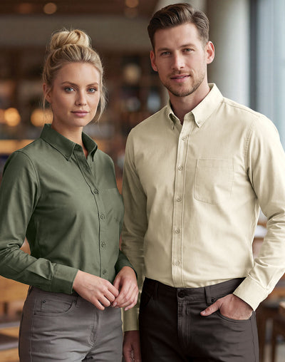 Olive green m7009l casual cotton blend shirt for corporate casual professional appearance