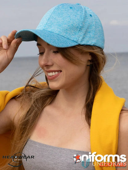 Blue Heathered Cationic Sports Jersey Cap with Curved Brim for uniforms and workwear