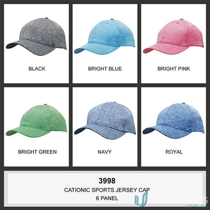 Six colorful cationic sports jersey caps perfect for uniforms and workwear, FAQ link inside