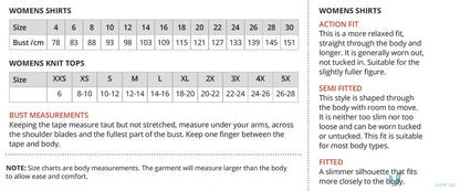 Clothing size charts and fit info for CC LS Stripe Shirt from City Collection Range with button adjustable cuff long sleeve