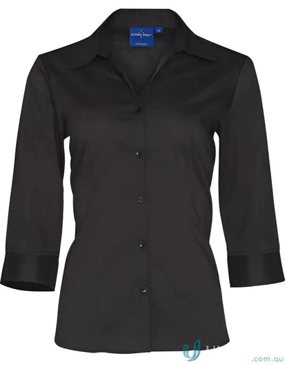 Black ladies 3q shirt from CGS EMB for stylish, comfy wear