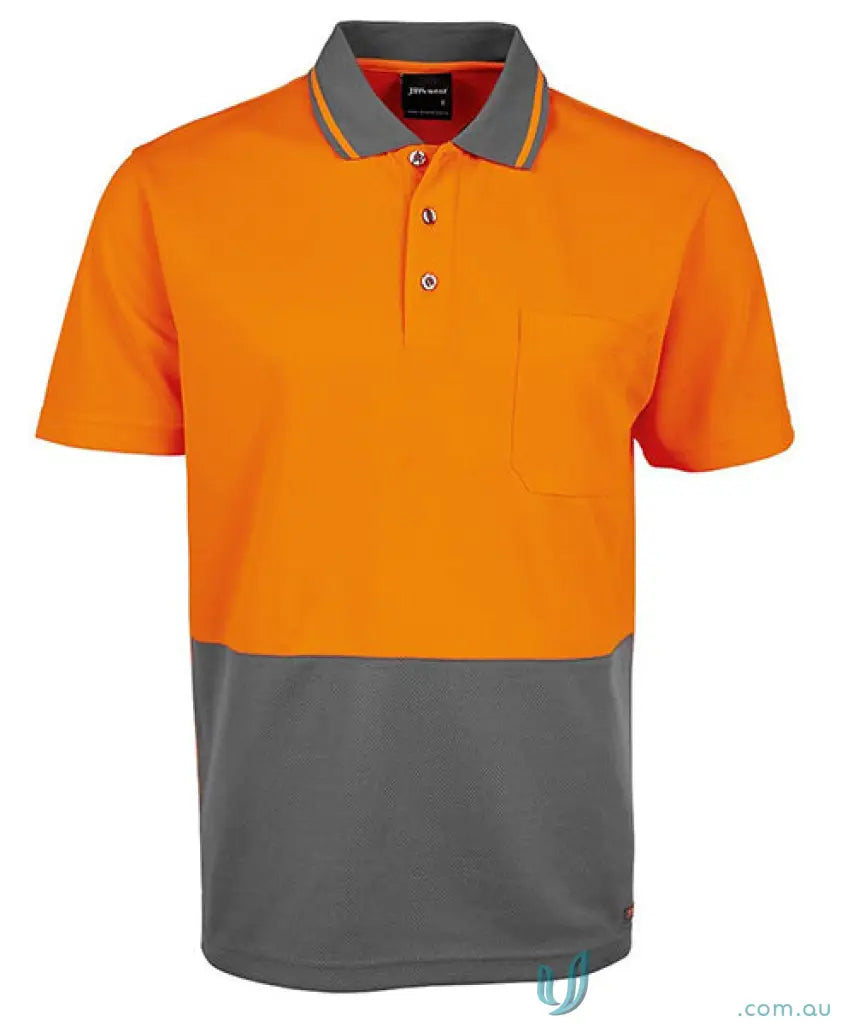 Orange and gray short-sleeved polo shirt for uniforms, CGS EMB Unisex HiVis Polo