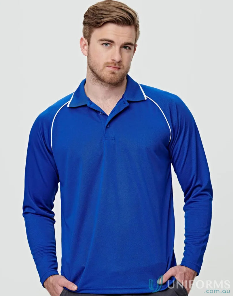 Blue long-sleeved polo shirt from Champion Raglan LS Contrast Polo for cooldry champion long style
