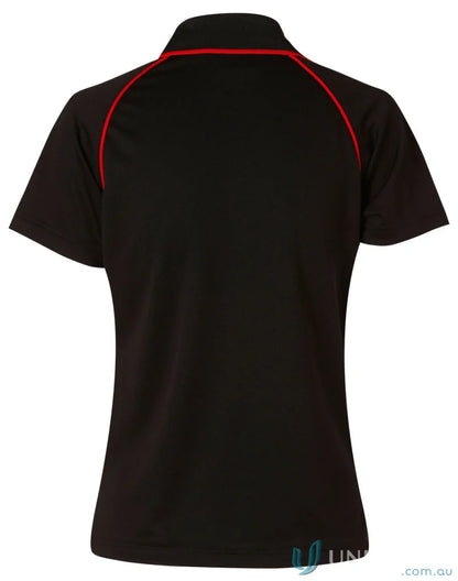 Black Champion Raglan Polo shirt with red trim for a winning spirit champion look