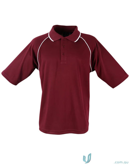 Maroon Champion Raglan Polo with white trim showcasing the champion cooldry raglan style