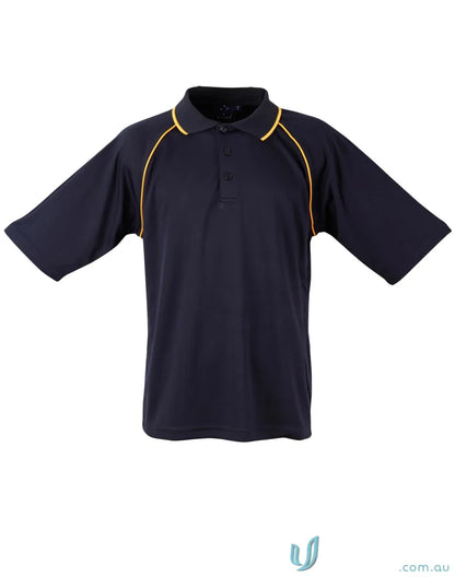 Navy champion cooldry raglan polo shirt with gold trim for a winning spirit look