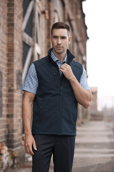 Navy Chariot Vest: blue fleece with zipper, pockets, wind-resistant finish