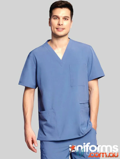 Blue City Collection Charlie scrub top with modest v-neckline for aged care facilities
