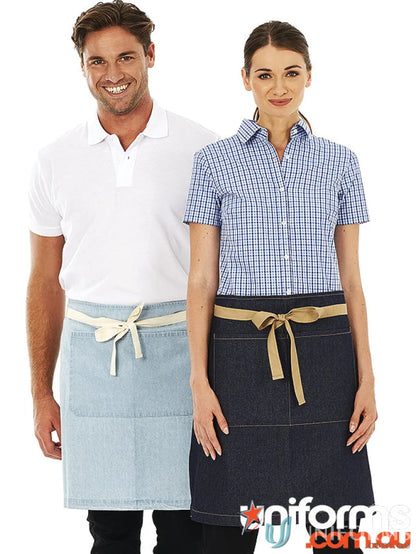 Two denim waist aprons with cotton denim waist straps from Charlie Waist Apron collection