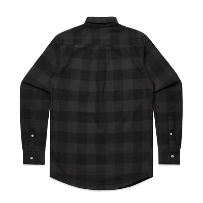 Black and charcoal plaid check flannel shirt with a classic collar perfect for workwear and uniforms