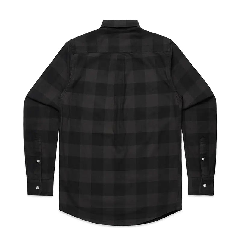Black and charcoal plaid check flannel shirt with a classic collar perfect for workwear and uniforms