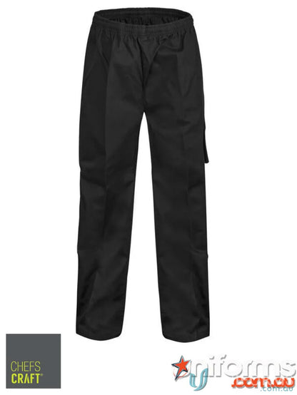 Black chef drawstring cargo pants for uniforms and workwear, comfy and functional