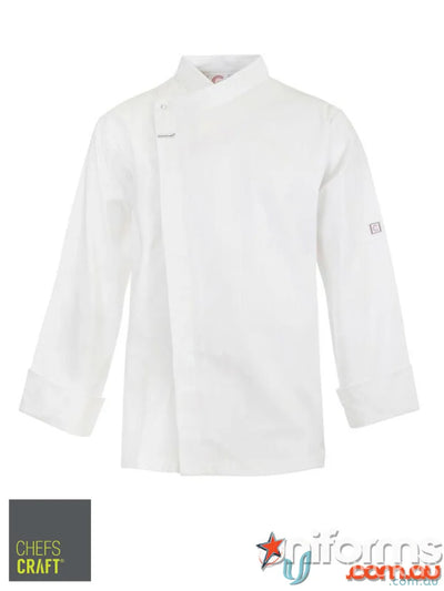 White chefs ls tunic with concealed press studs and cj043 long sleeve design