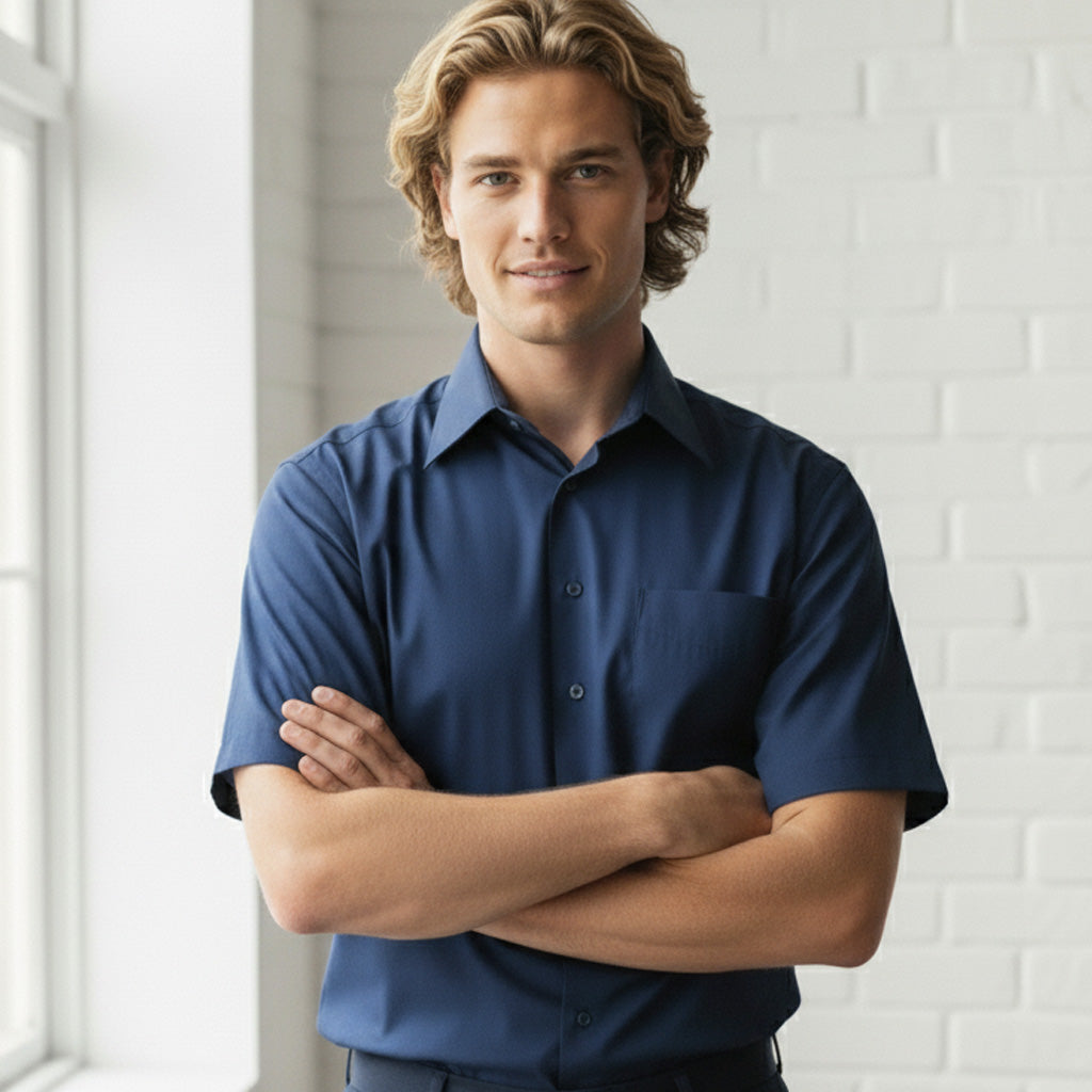 Chelsea SS shirt in navy blue metro short sleeve tapered fit