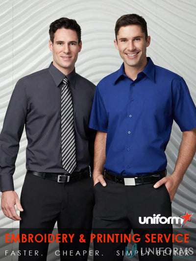 Two men in business attire wearing Chelsea SS Shirt, a stylish tapered fit shirt