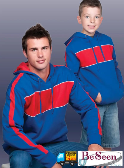 Blue and red Chesty Hoodie with chest panel design and soft anti-pill fleece for uniforms