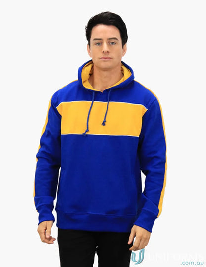 Chesty Hoodie with blue and yellow chest panel, anti-pill fleece for uniforms