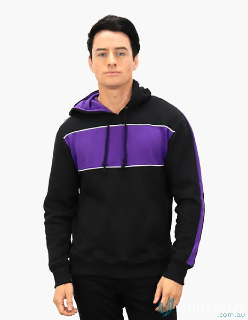 Man wearing Chesty Hoodie with chest panel and anti-pill fleece, perfect for uniforms
