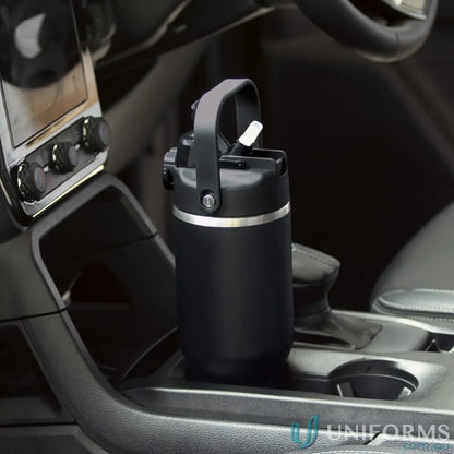 Black stainless steel ChillGuard 1L insulated bottle with double-wall vacuum and handle