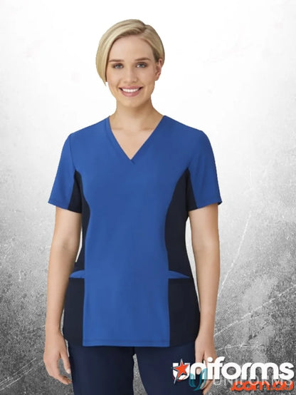 Blue and black City Active Healthcare Top with pockets, perfect workwear uniform