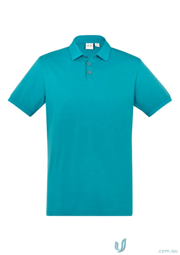 City Polo men’s short sleeve polo in vibrant teal with three-button placket p105ms