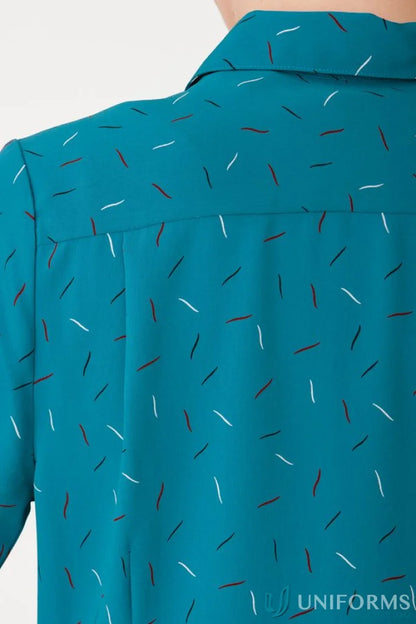 Teal City Stretch Spot Drift Print Tunic with white and dark red dash pattern