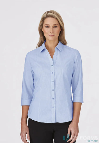 Light blue striped women’s 3qtr pinfeather shirt from City Stretch Ladies collection