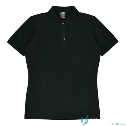 Claremont Lady Polo black short-sleeved workwear with knitted collar and three-button placket