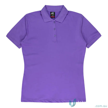 Vibrant purple Claremont Lady Polo with knitted collar, perfect for uniforms or workwear
