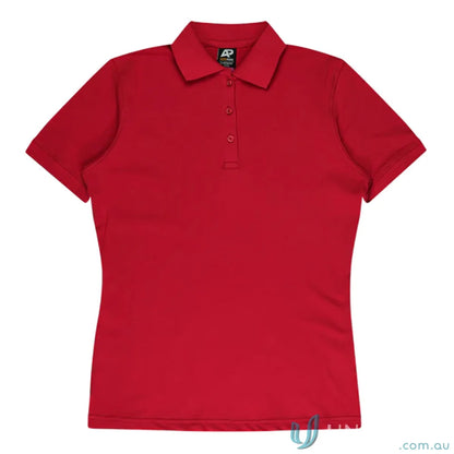 Claremont Lady Polo in bright red with knitted collar, perfect for uniforms or workwear