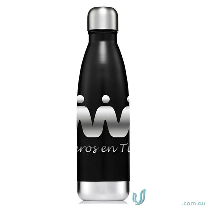 Black stainless steel water bottle with silver accents from Classic 500ml double-walled stainless series
