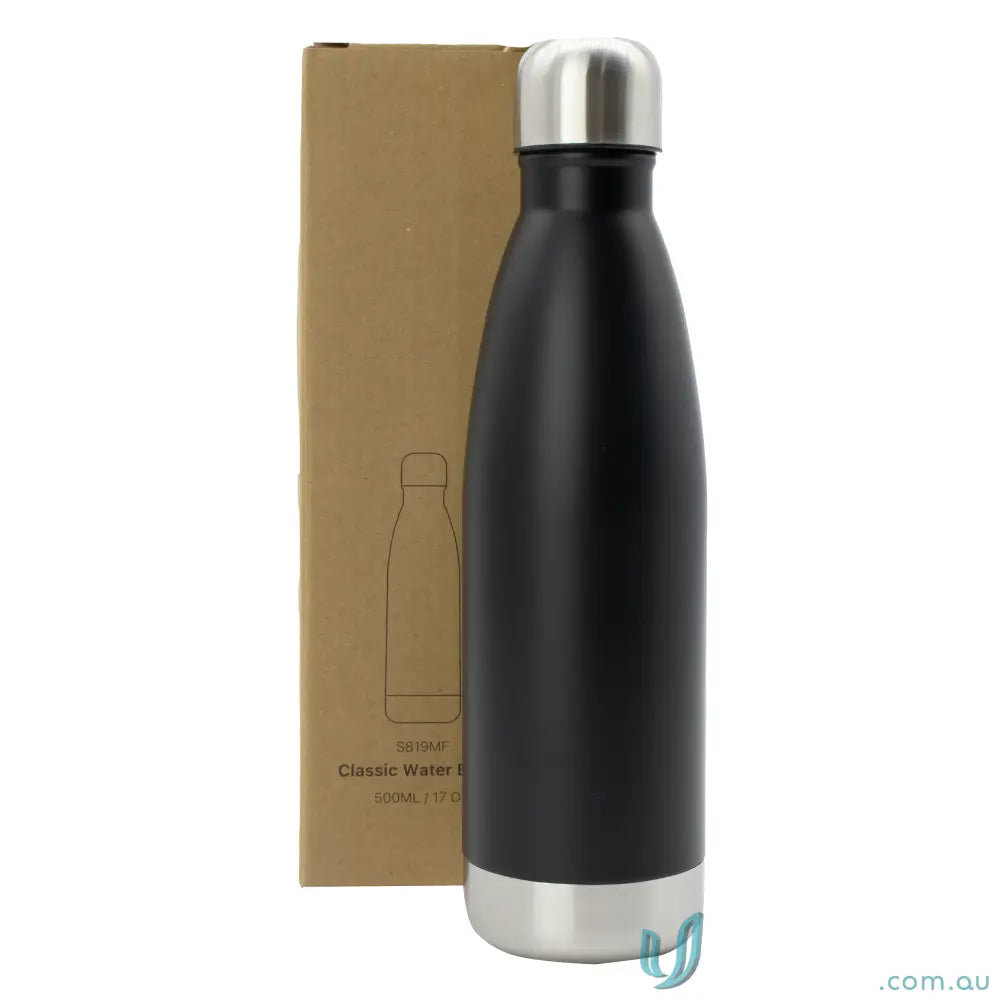 Black metal stainless steel vacuum insulated water bottle for hot and cold drinks