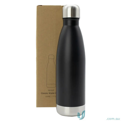 Black metal stainless steel vacuum insulated water bottle for hot and cold drinks